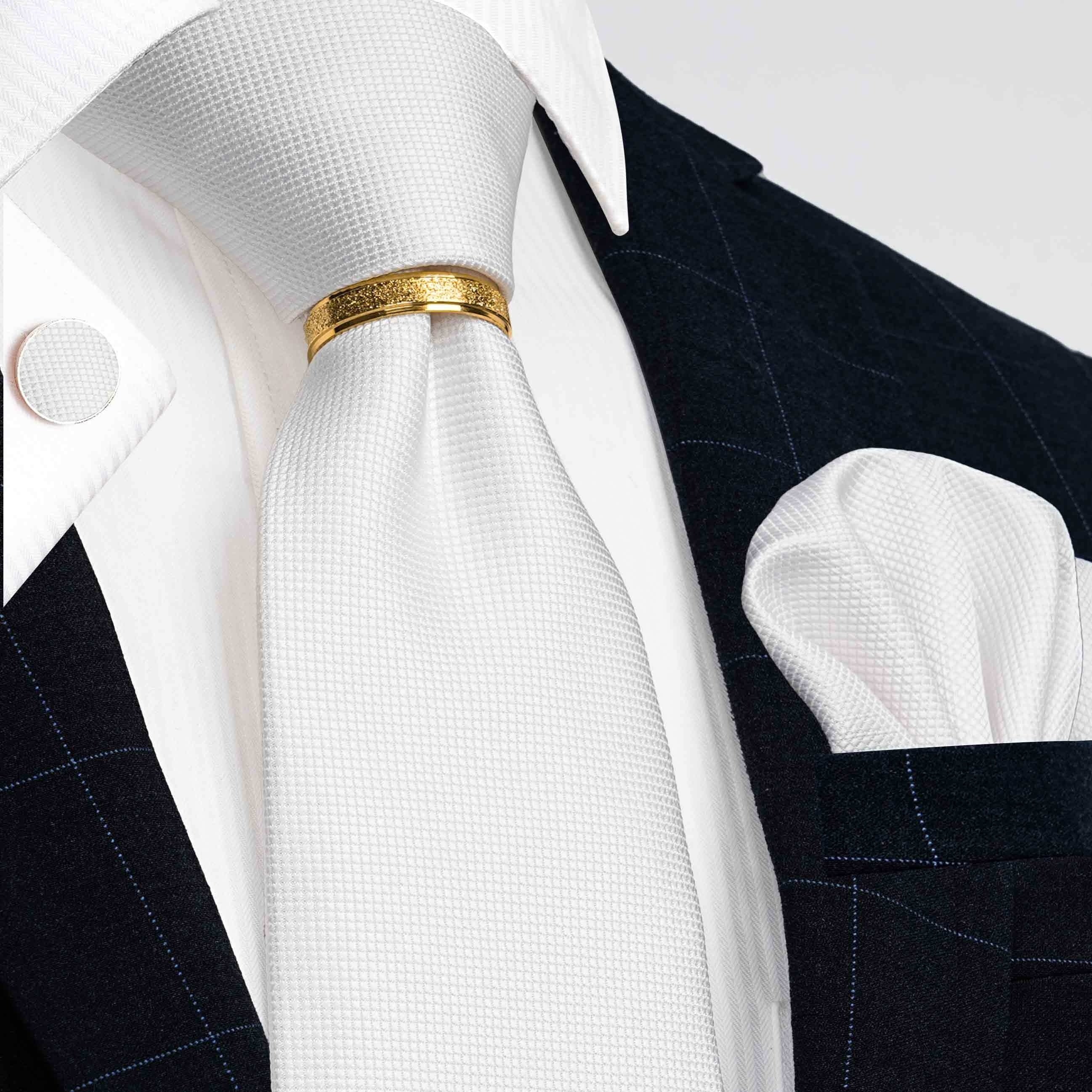 Men's 4-Piece Tie Set Necktie Pocket Square Cufflinks Gold Tie Clip for Weddings Groomsmen Business