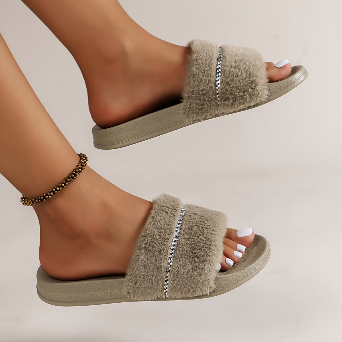 Женские повседневные сандалии с открытым носком, цепочкой из страз и толстой подошвой