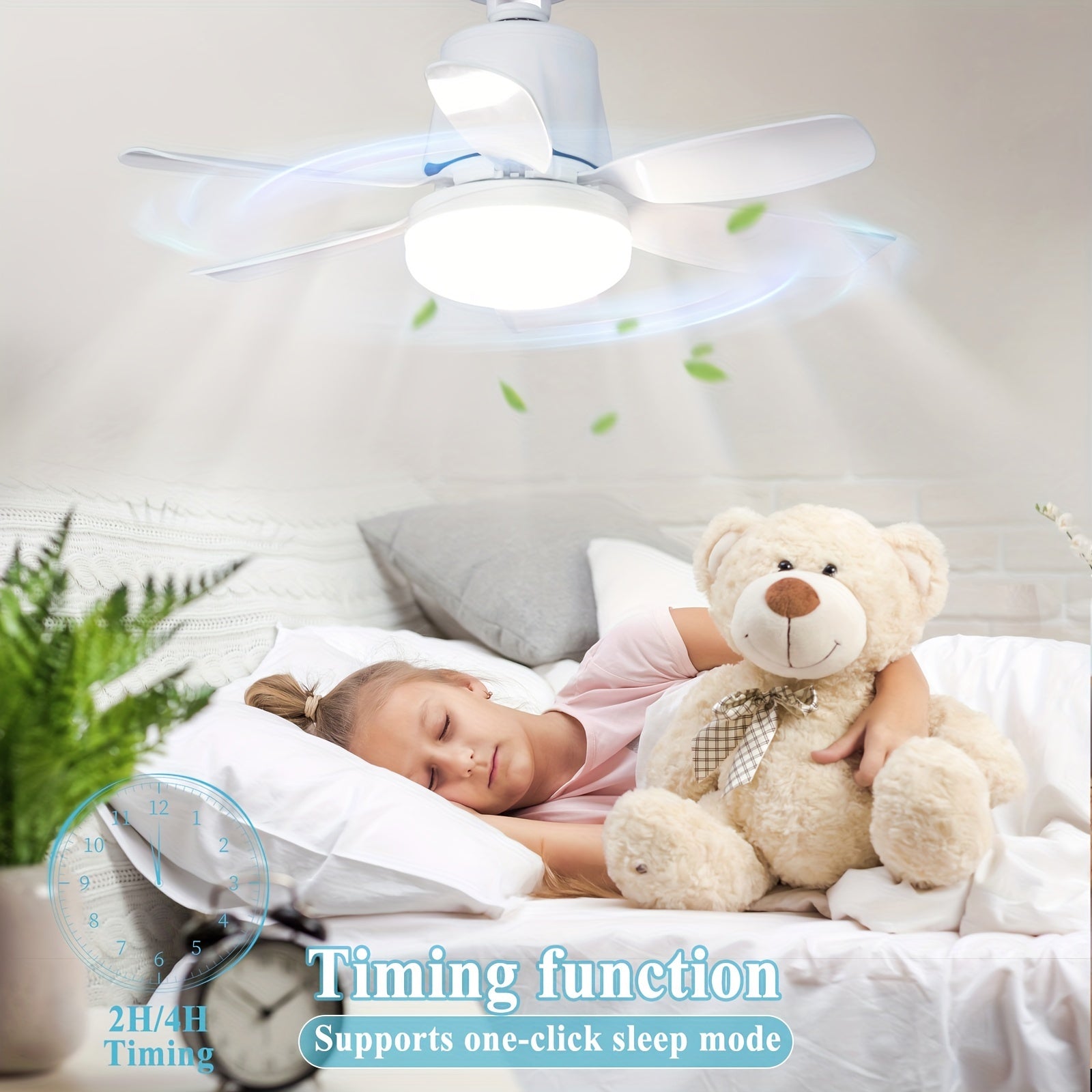 2pcs Socket Fan Light with Remote Control E26 E27 Dimmable LED for Bedroom