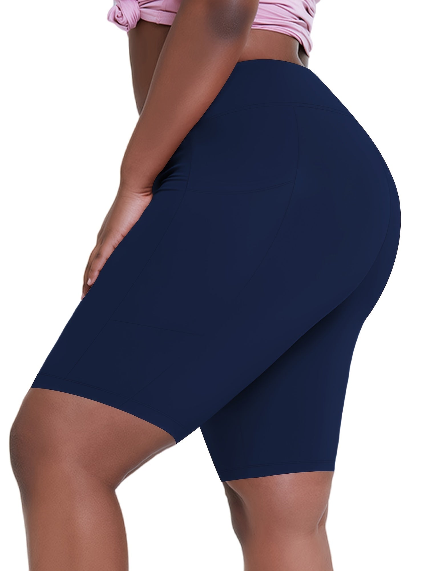 Plus Size Solid High Waist Pocket Leggings Casual Spring Summer Women