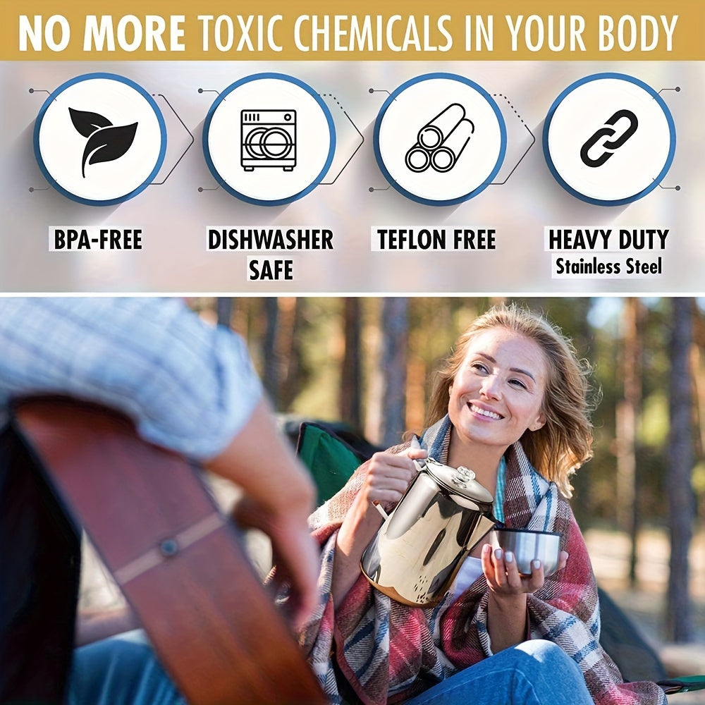 9-Cup Stainless Steel Coffee Maker with Wooden Handle No Electricity Camping