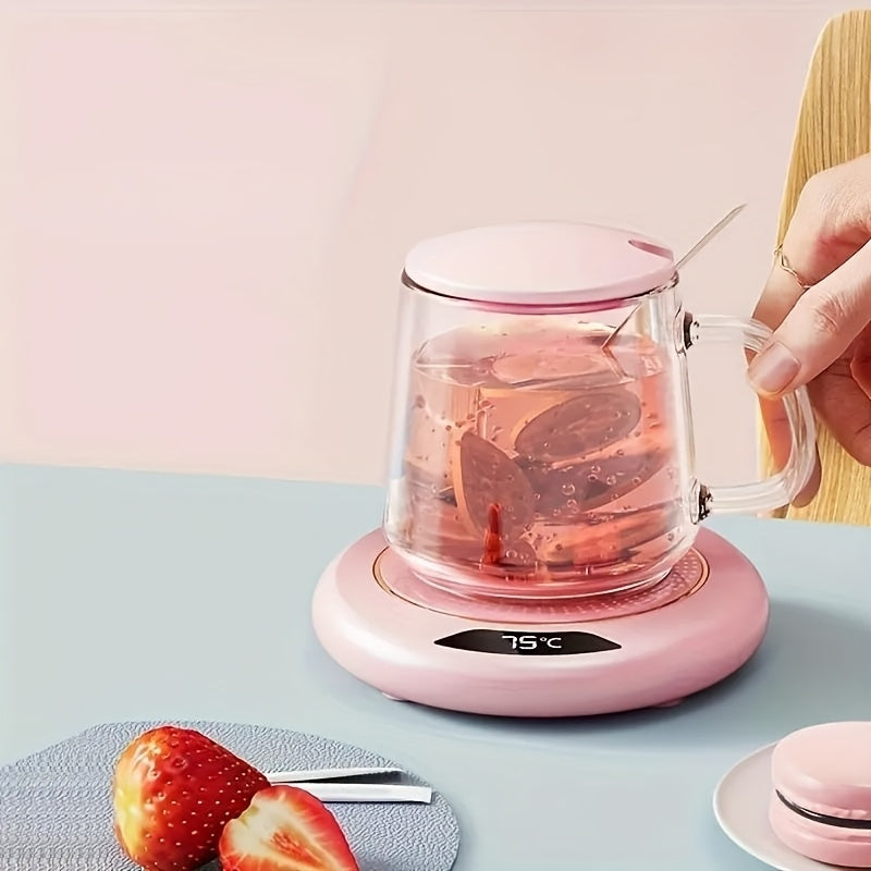 Pink USB Coffee Warmer with Copper Rose Design, 3 Temp Settings