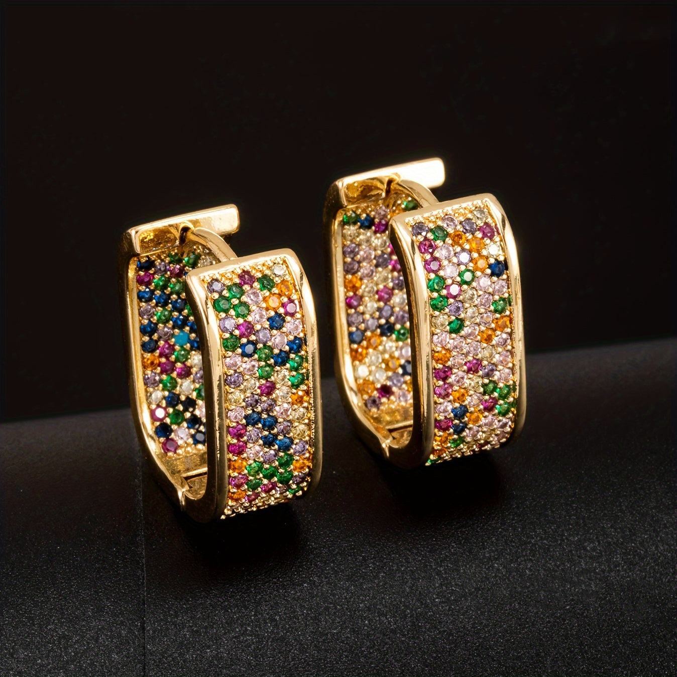 Colorful Gemstone U-Shaped Earrings Set of 2 for Women December Birthstone Gold-Tone Jewelry