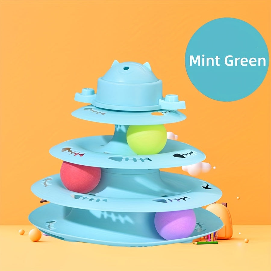 Interactive Cat Toy Tower with Rotating Tracks Multi-Level Plastic Durable Non-Battery
