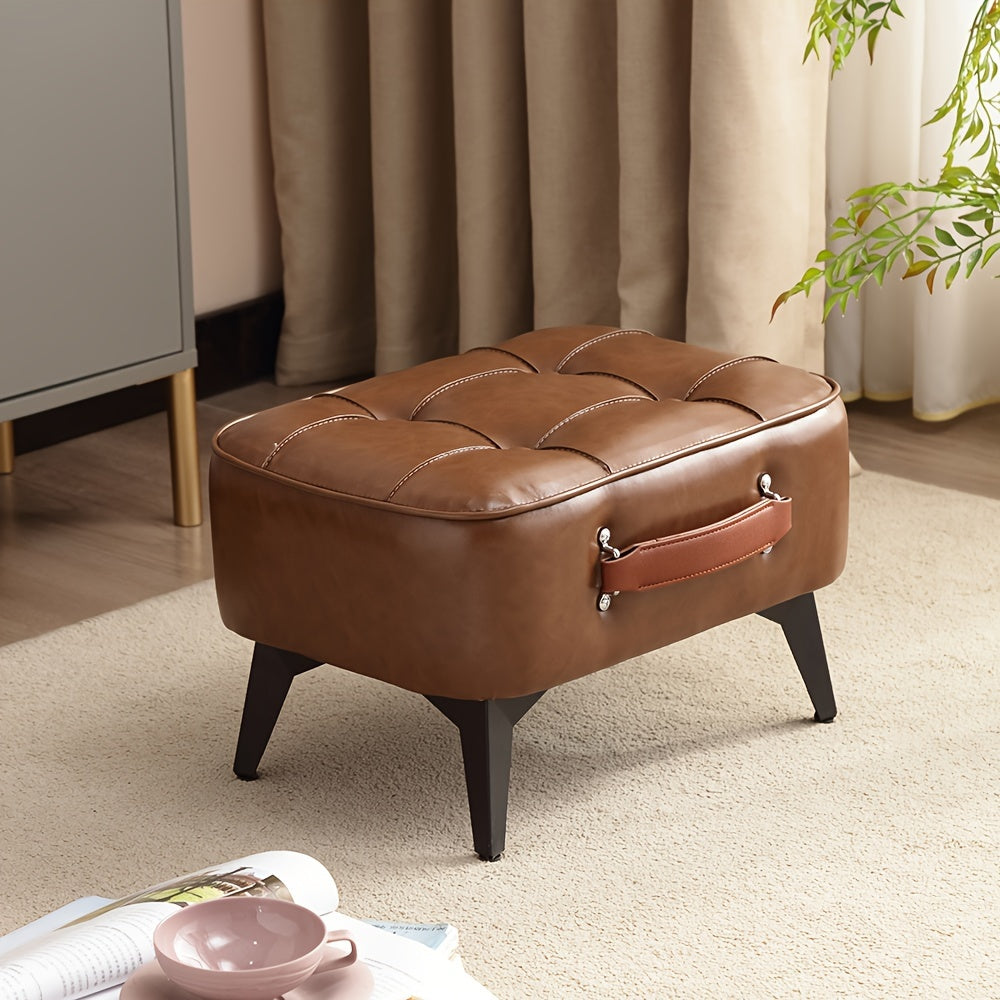 Faux Leather Small Footrest Ottoman for Living Room Entryway Office