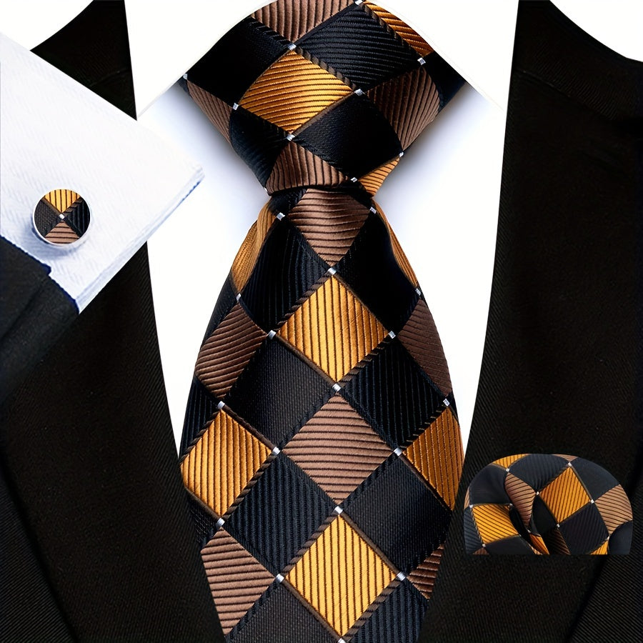 Men's Paisley Pattern Tie Set with Pocket Square and Cuffs for Business Formal