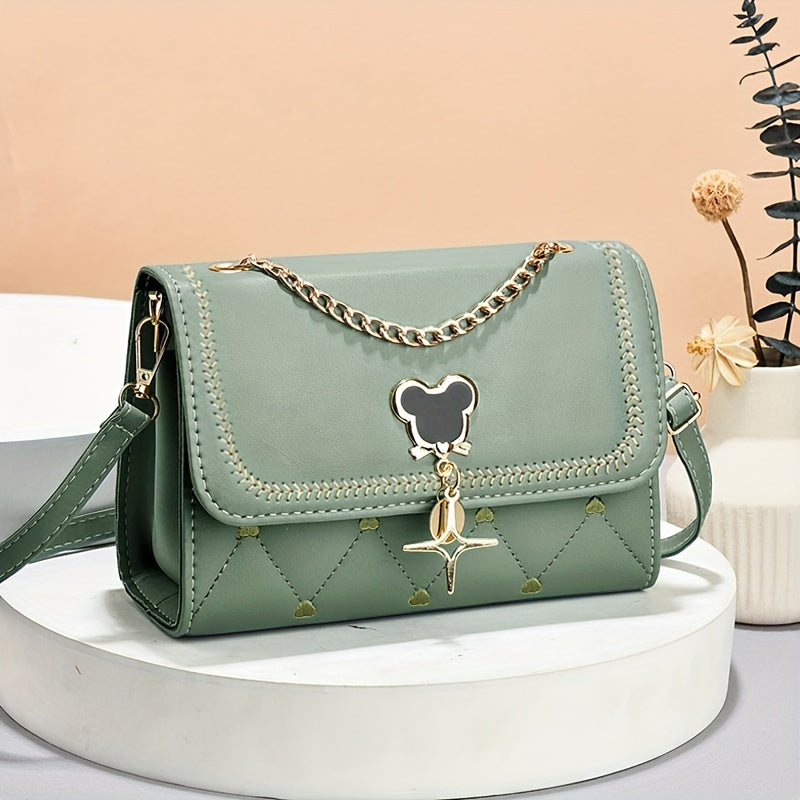 Women's Embroidered Crossbody Bag with Chain Strap Water-Resistant PU
