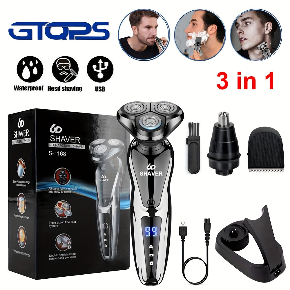 3-in-1 Rechargeable Electric Razor for Men Nose Hair Sideburns Trimmer Waterproof Gift