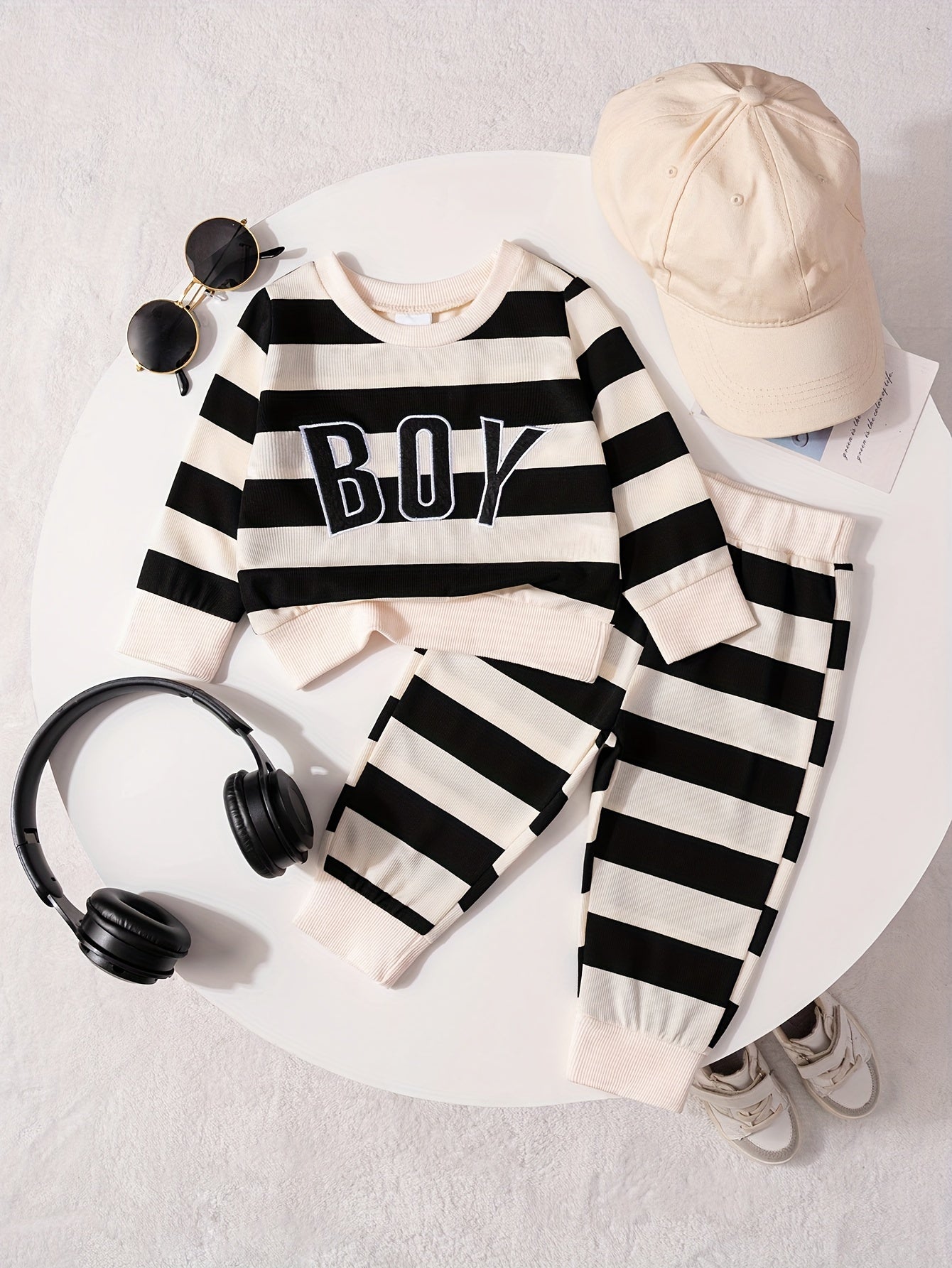 Kids Boy Casual Striped Outfit Cotton Blend Long Sleeve Top and Pants for Spring Fall Winter