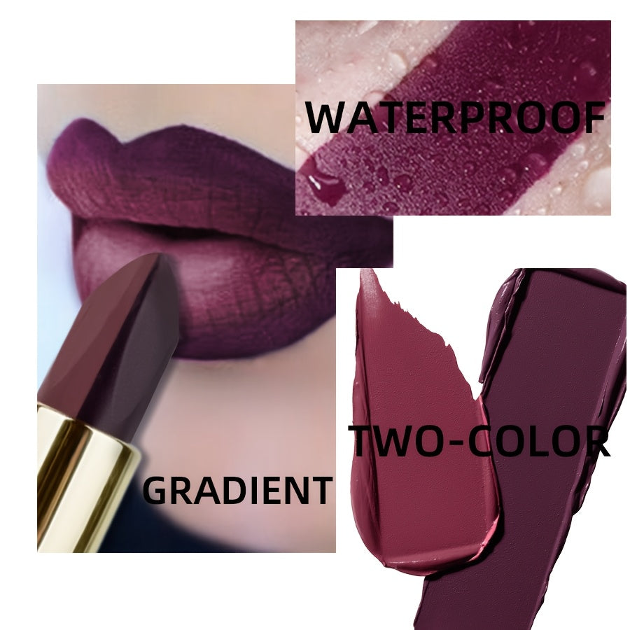 Barra de labios mate bicolor para mujer, de larga duración y a prueba de agua