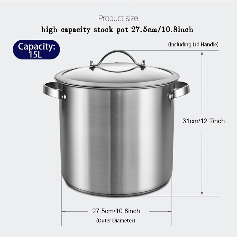 Stainless Steel Stockpot 6.8 Quart with Tempered Glass Lid for Soup and Stew Cooking