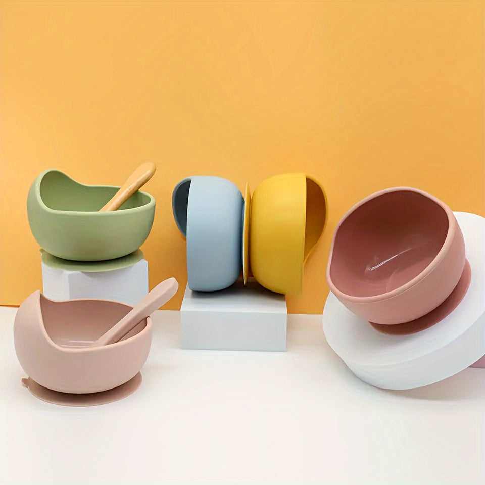 "Silikon Bolalar Idishlari To'plami, Suyuq, Qoshqich va Tava - BPA dan Ozod Qilingan Idishlar Bolalar, Bolalar va Kichiklar Uchun - Birinchi Bosqichda Bolalar O'z-o'zini Oziqlantirish va O'z-o'zini Oziqlantirish Uchun Ideal"