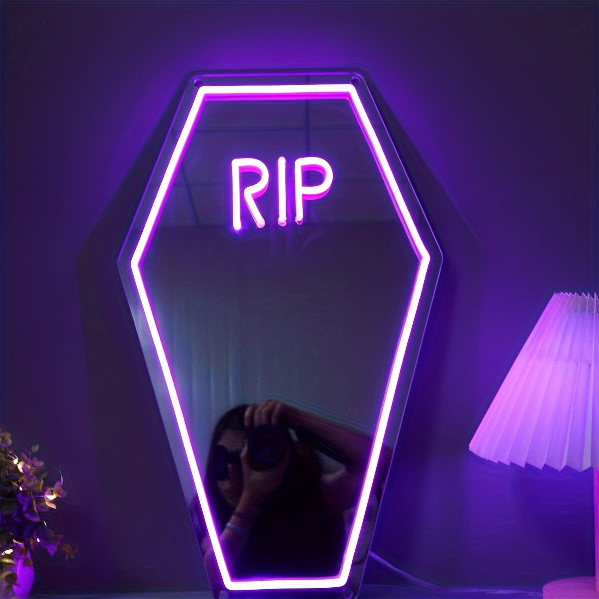 Neon Sign Mirror Wall Mountable USB Powered Home Decor Rest in Peace