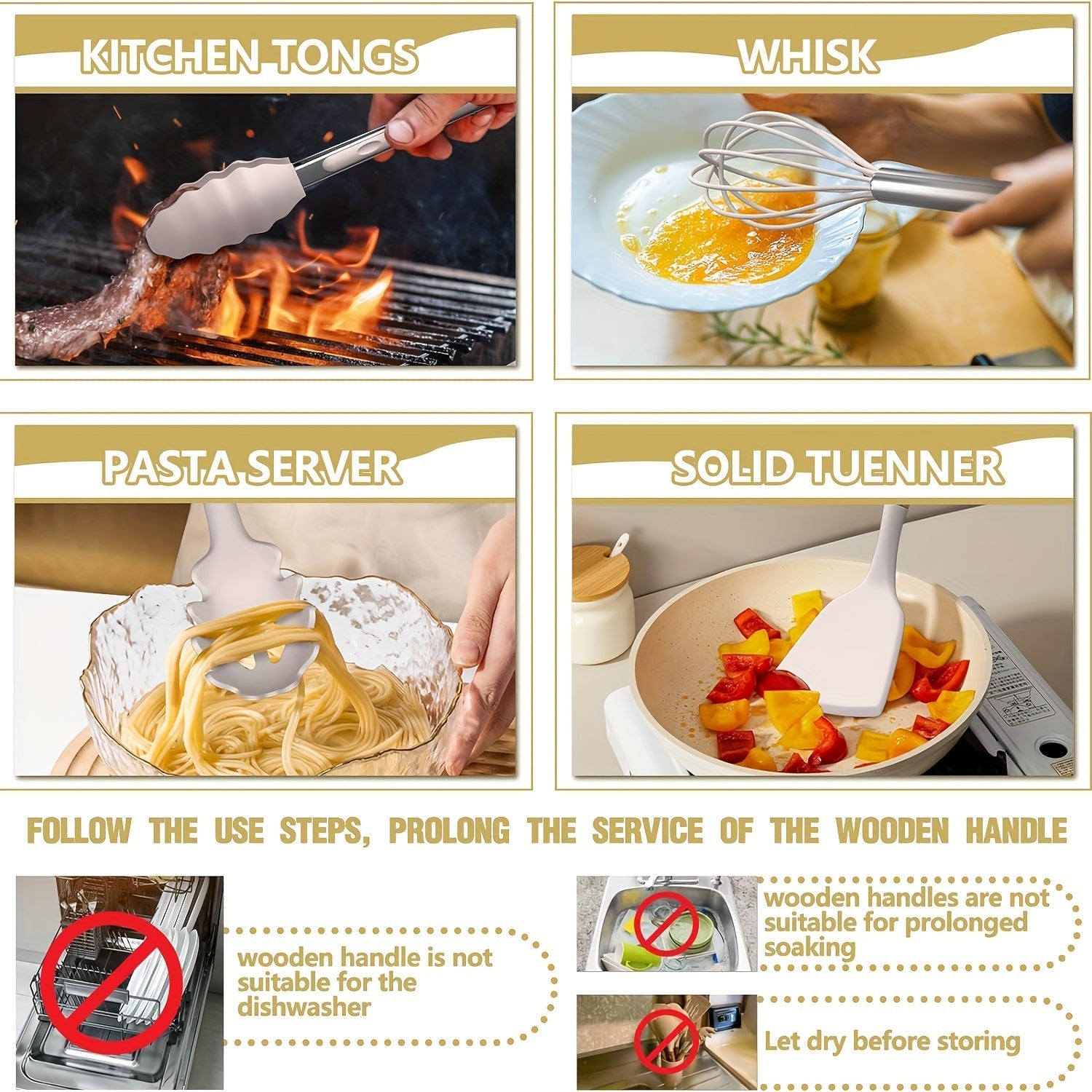 44-Piece Wooden Handle Silicone Non-Stick Cookware Set with Spatula Spoon Grater Bottle Opener