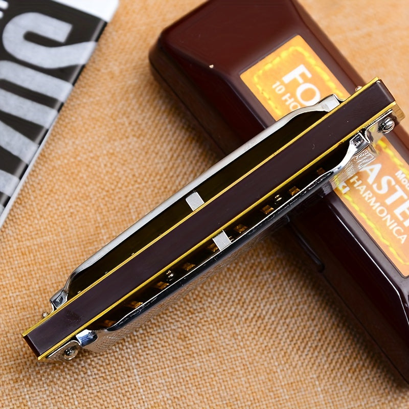 Kattalar uchun boshlang'ich 10 teshikli Blues Harmonica Metal Polished bilan qadoqlangan, kulrang