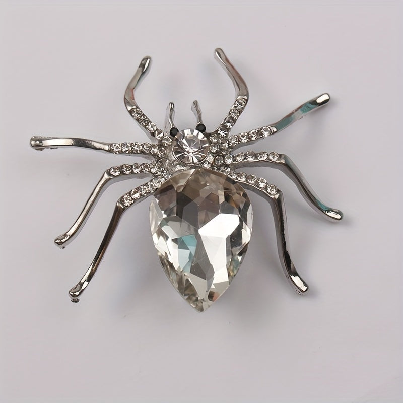 Vintage Spider Brooch Pin with Rhinestone Crystal and Irregular Shape