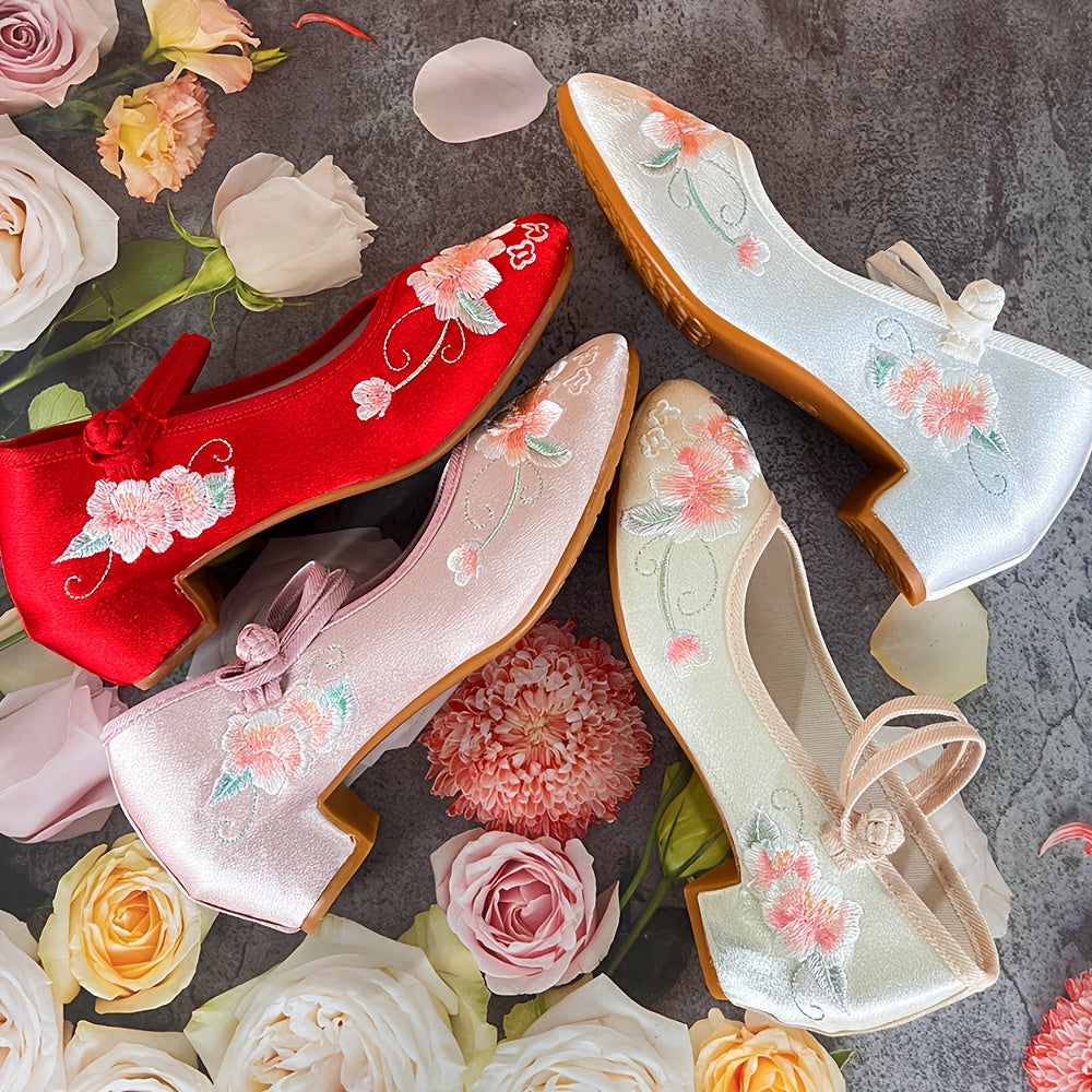 Женские туфли на квадратном каблуке в этническом стиле, чонсам, ханфу, легкая ткань, резиновая подошва