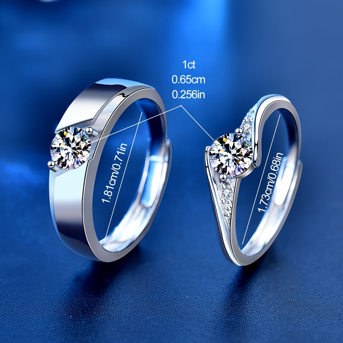 Sterling Silver Promise Rings Set with 0.5 Carat Moissanite Engagement Wedding Anniversary