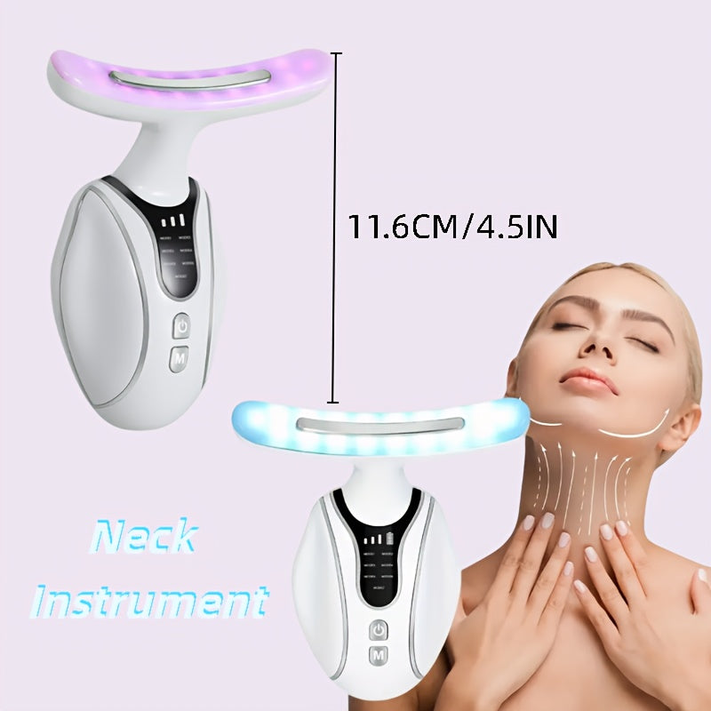 Oq qayta zaryadlanadigan yuz va bo'yin massajeri, bir nechta rejimlar, USB zaryadlash, litiy batareya va uyda foydalanish uchun ergonomik dizayn bilan. Yumshoq yostiqli sirt va bo'yin massaji kamarini o'z ichiga oladi.