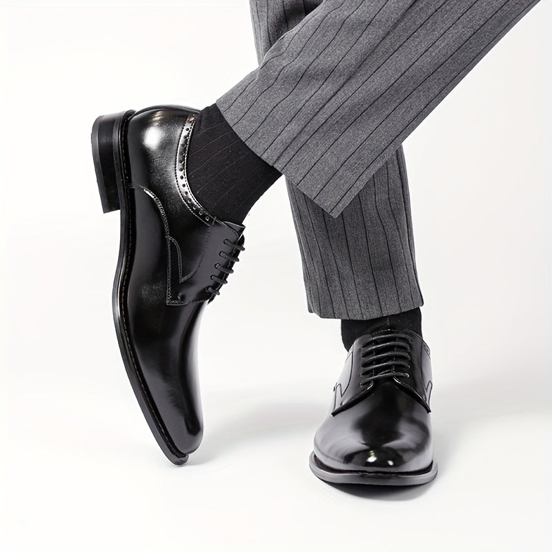 Мужские кожаные дерби-туфли однотонные с простым носком, нескользящая резиновая подошва, шнуровка, повседневные деловые