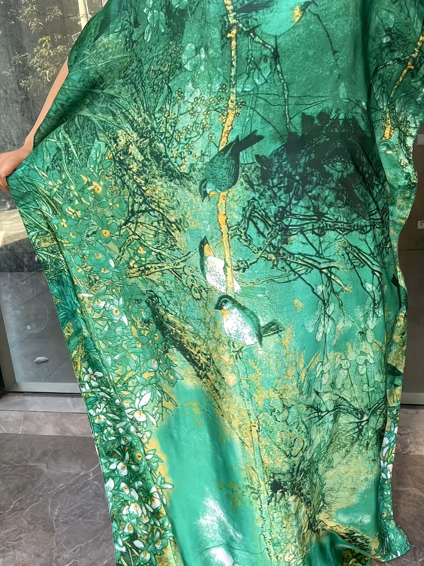 Women's Plus Size Floral Print Tunic Dress with Scarf Polyester Batwing Sleeve