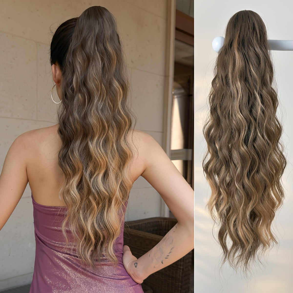 Women's Water Wave Ponytail Extension Clip-in Curly Hairpiece 66cm