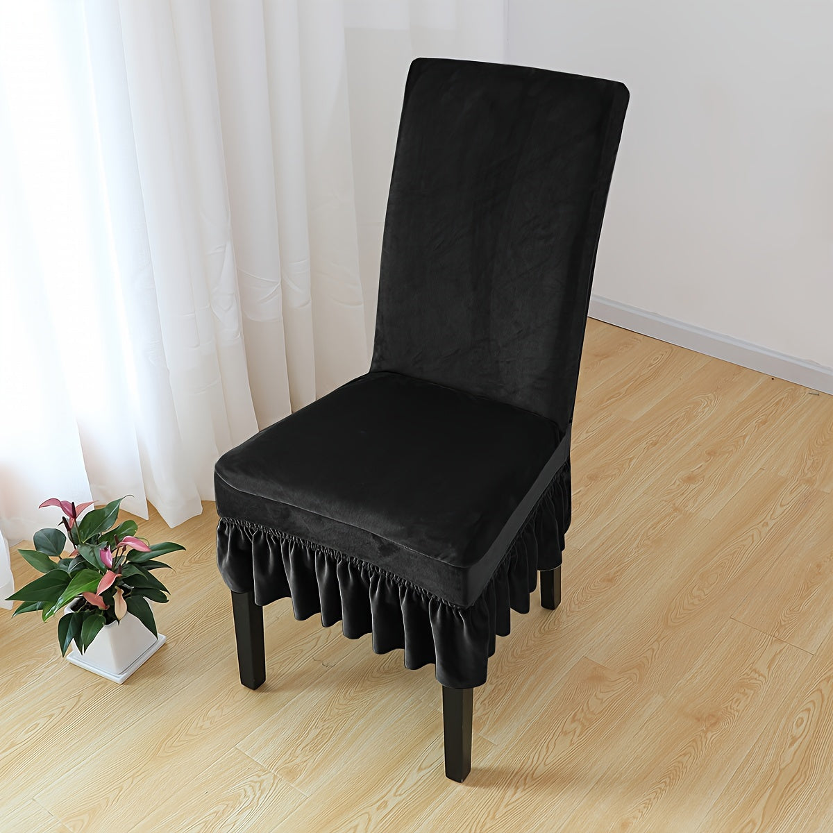 Velvet Chair Cover with Skirt for Home Decor and Furniture Protection