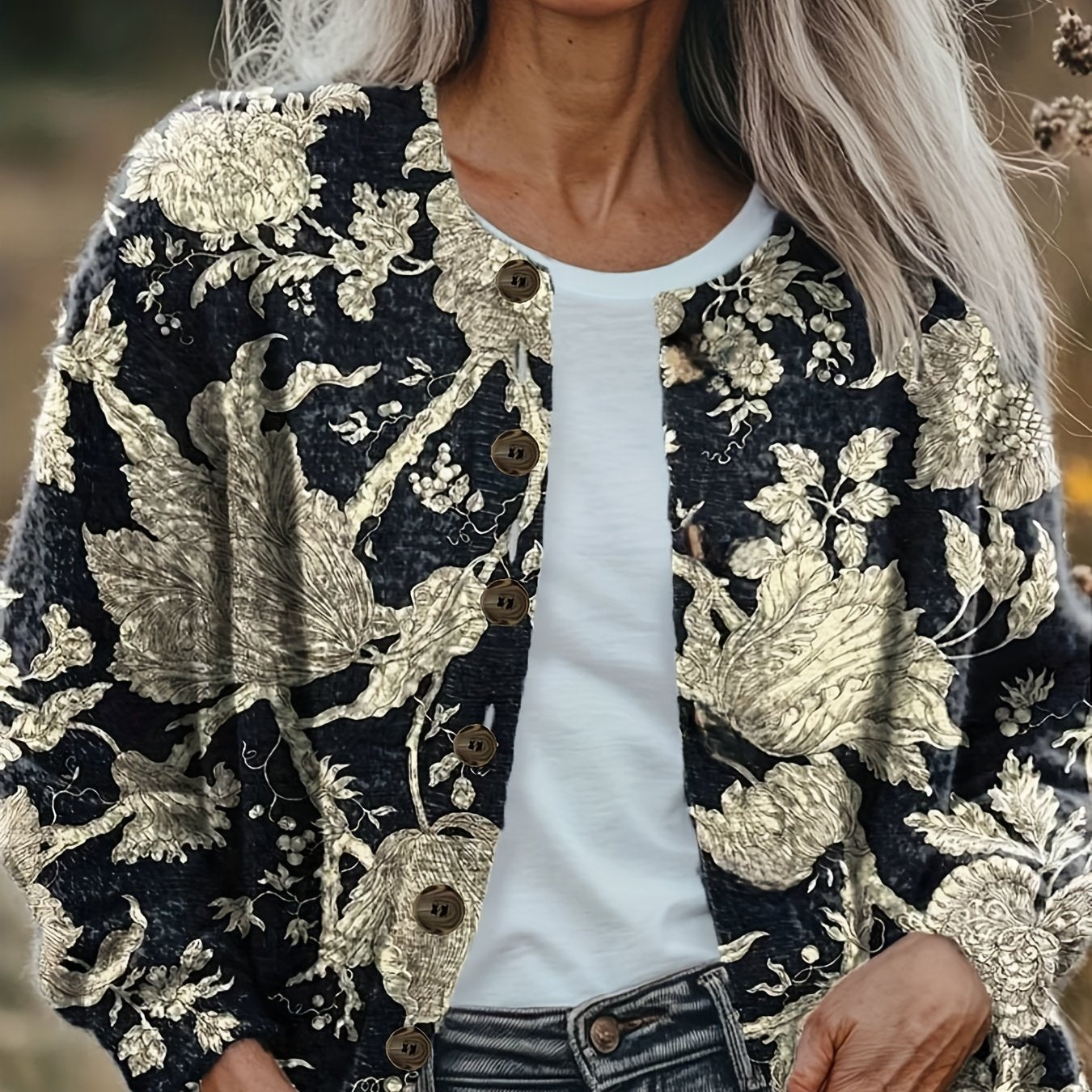 Plus Size Women's Long Sleeve Floral Cardigan Casual Oversized Spring Fall