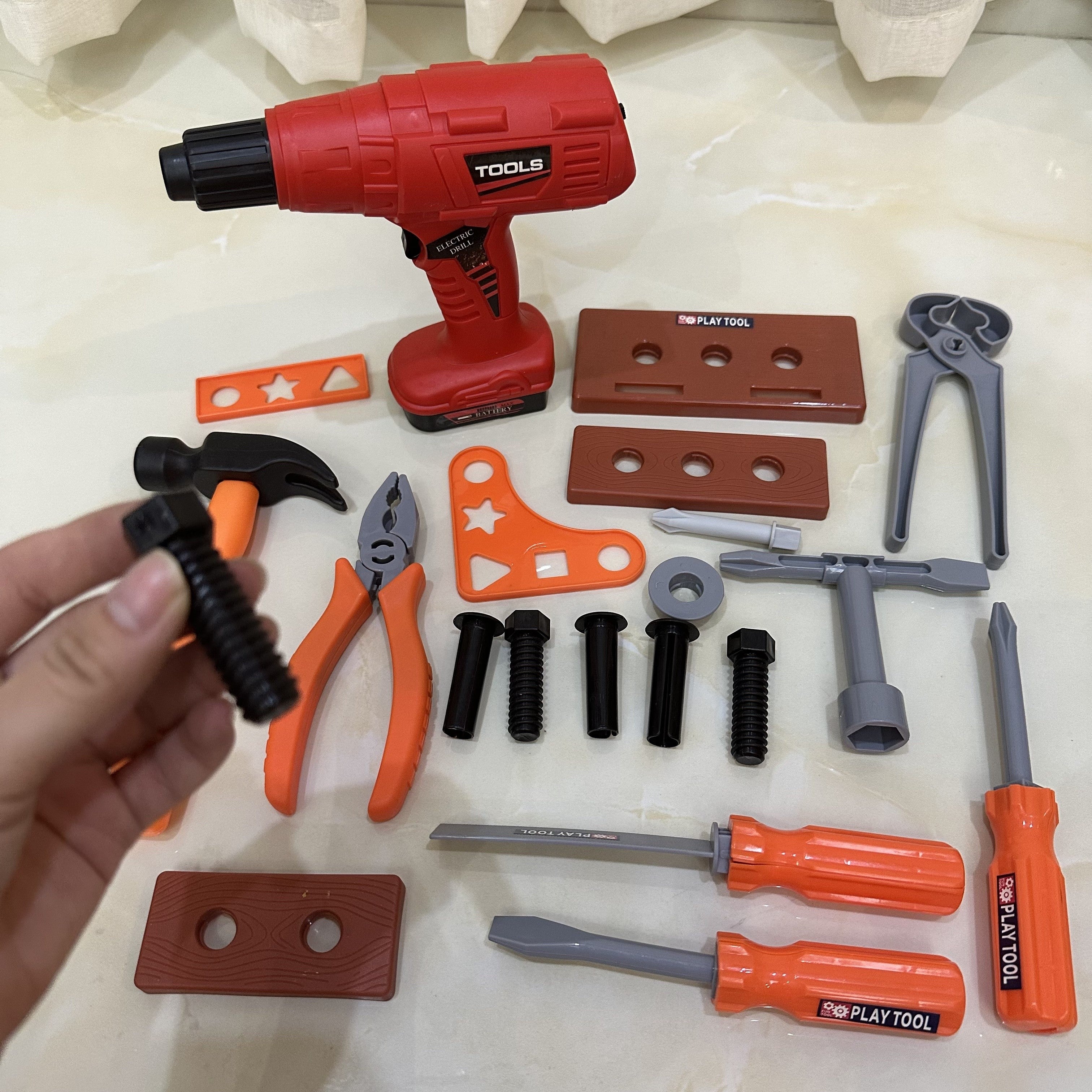Kids Toy Tool Set in Three Sizes with Electric Drill and Repair Tools for Boys and Girls