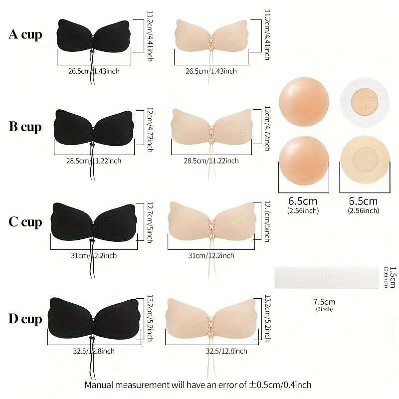 Strapless Adhesive Lift Bra for Open Back Styles with Silicone Nipple Covers