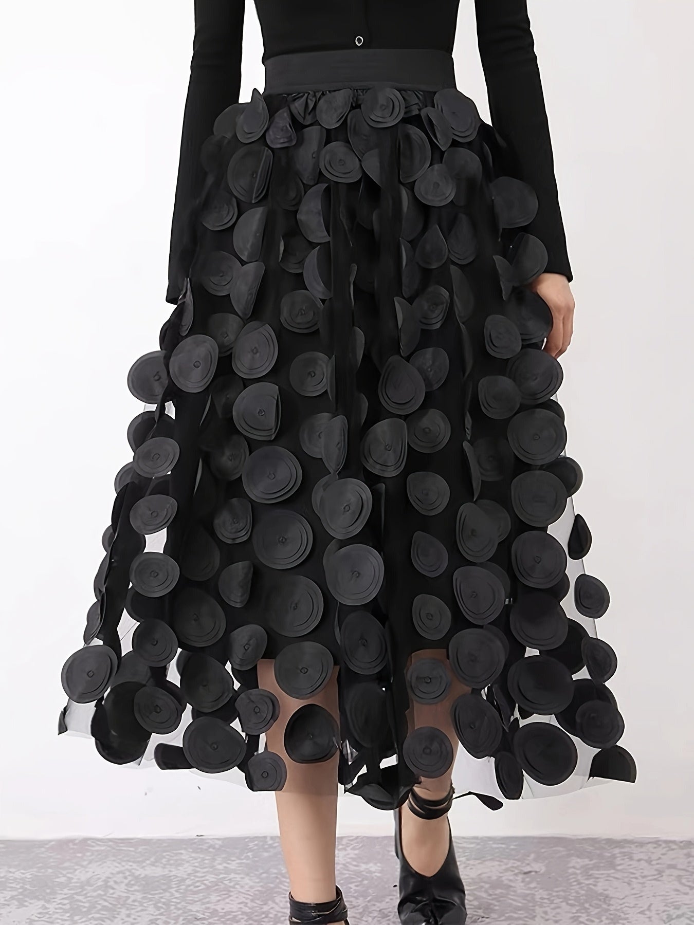 Women's High-Waist A-Line Skirt With 3D Dot Tulle Plus Size Elegant