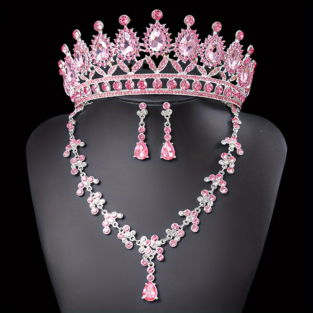 Elegant Rhinestone Queen Tiara and Jewelry Set with Necklace and Earrings for Weddings and Events