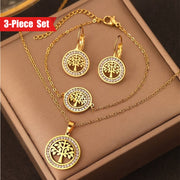 Bohemian Style 3-Piece Tree of Life Jewelry Set Copper Gold Plated Synthetic Zirconia for Parties Weddings