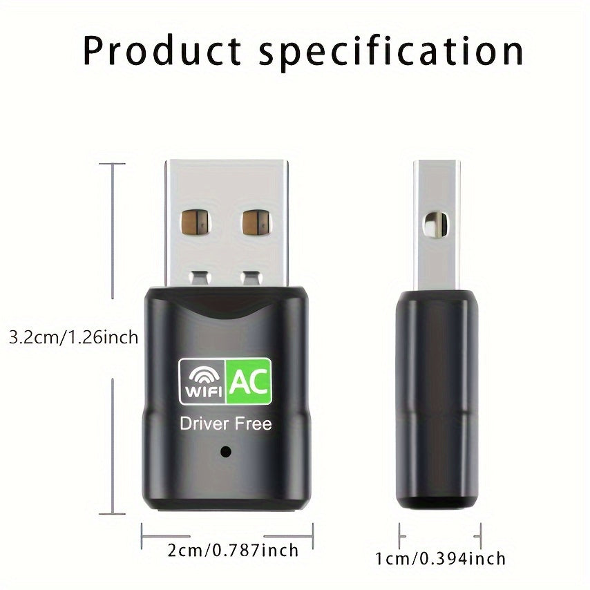Wireless Dual Band USB Network Adapter 600Mbps Driver-Free Plug and Play