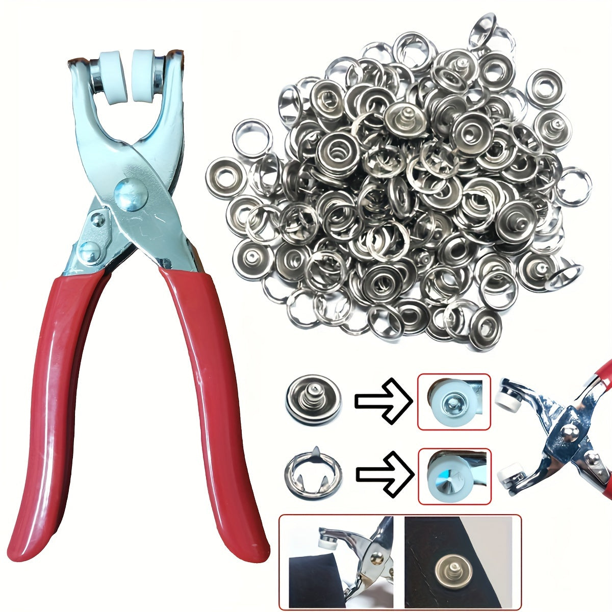 Metal Sewing Buttons Set with Pliers for Clothing Repair and DIY Projects