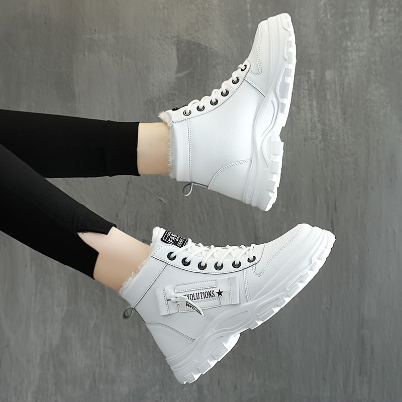 Women's Fleece-Lined Ankle Boots Black White Winter Outdoor Shoes