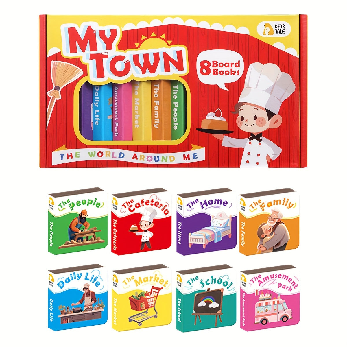 8 Children's Board Books Set for Toddlers Early Learning Topics Amusement Parks Homes Families