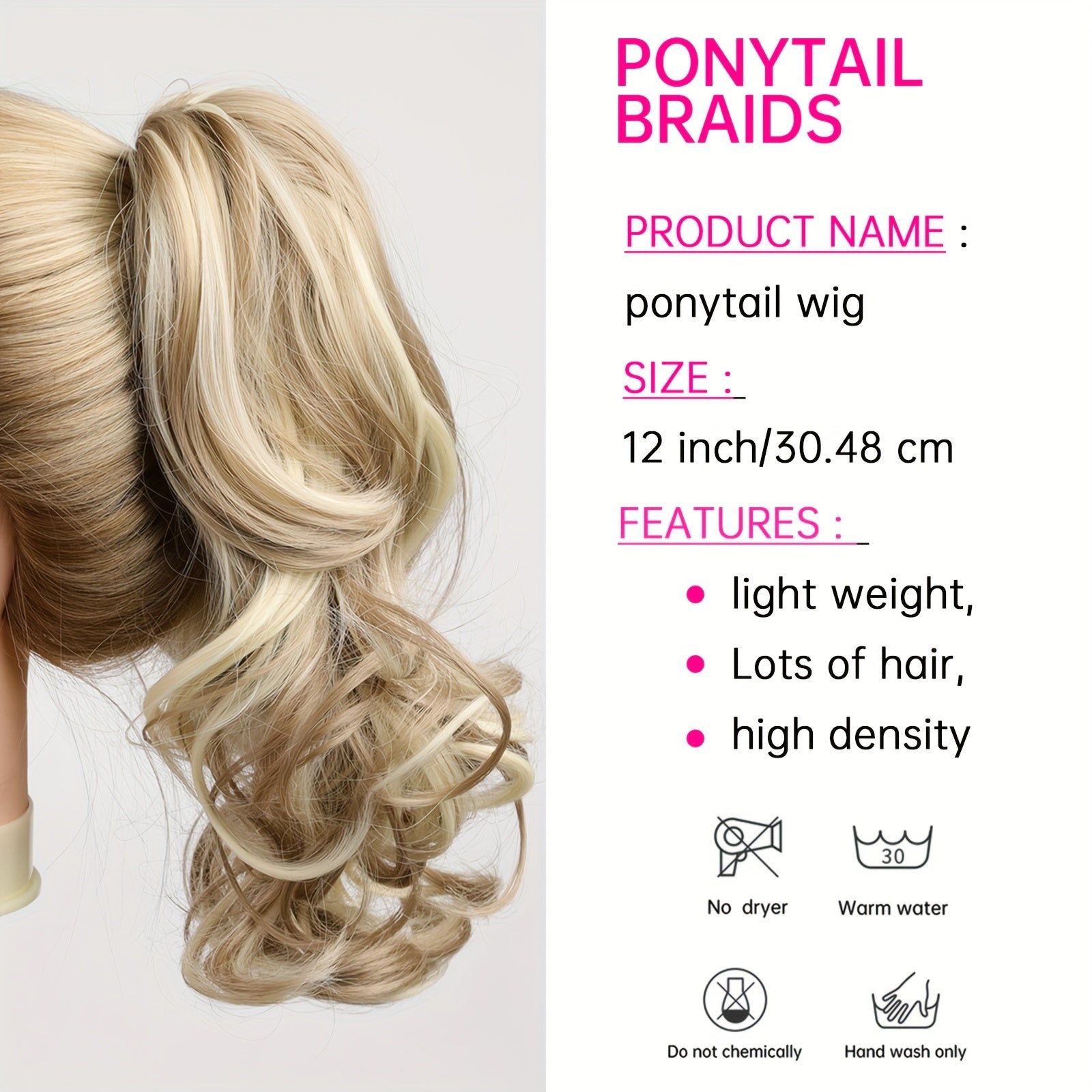 Women's Loose Wave Ponytail Wig 12 Inch High-Temperature Fiber Easy to Style