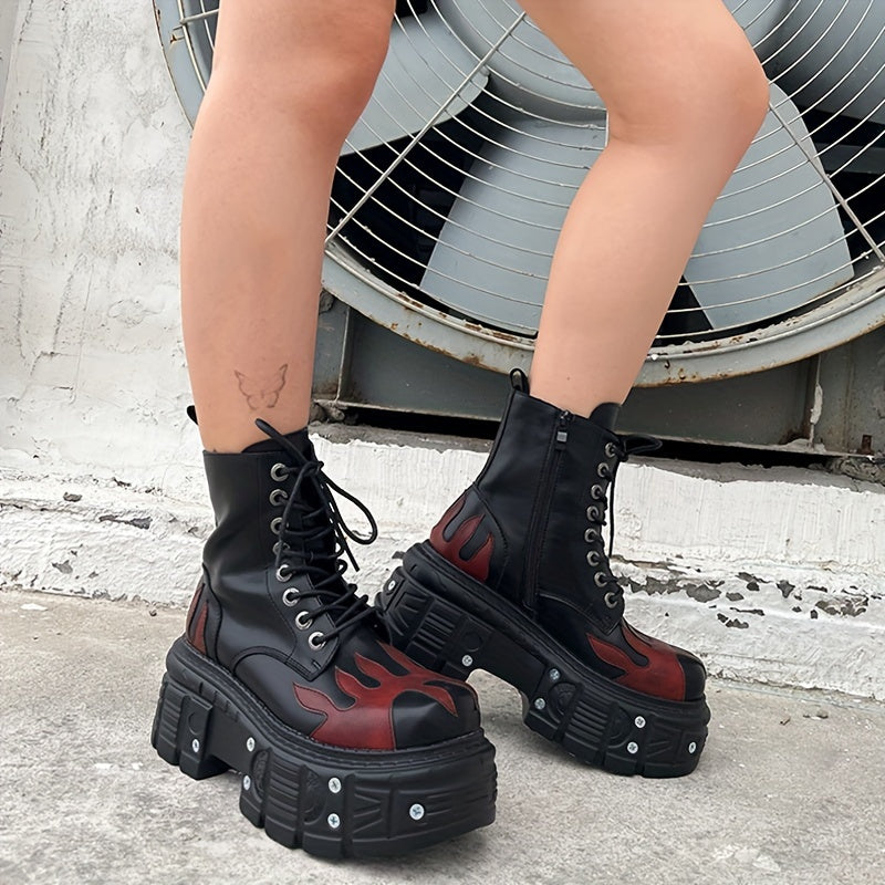 Women's Black Leather Ankle Boots with High Heels and Metal Decor