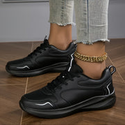 Women's Lightweight All-Season Low-Top Lace-Up Sneakers Black Casual Sport Shoes