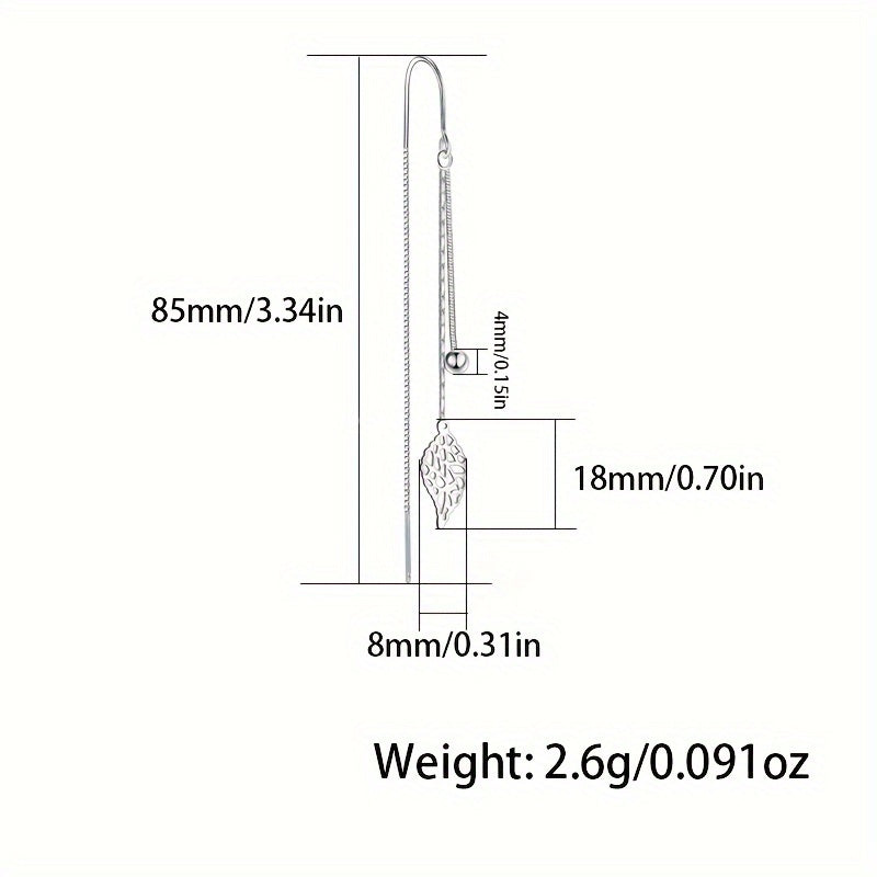 Women's Silver Earrings with Tassels and Hollow Leaf Design for Everyday Wear