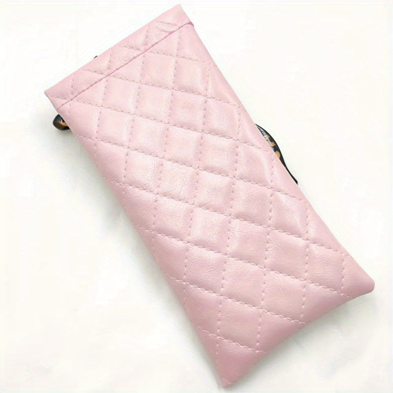 Unisex PU Leather Glasses Case Soft Interior Compact Quilted Black White Pink