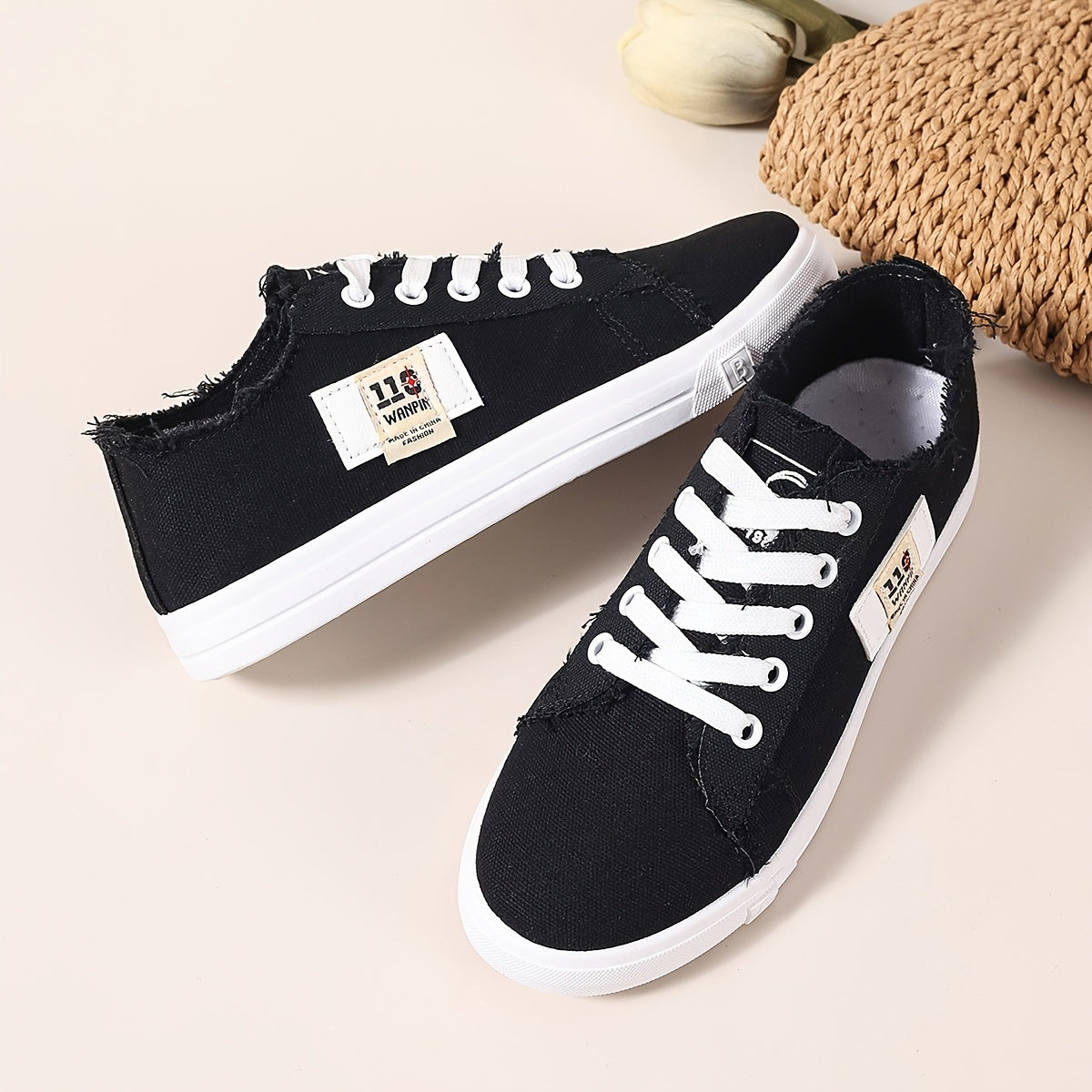 Women's Casual Fabric Flat Lace-Up Sneakers for School and Everyday Use