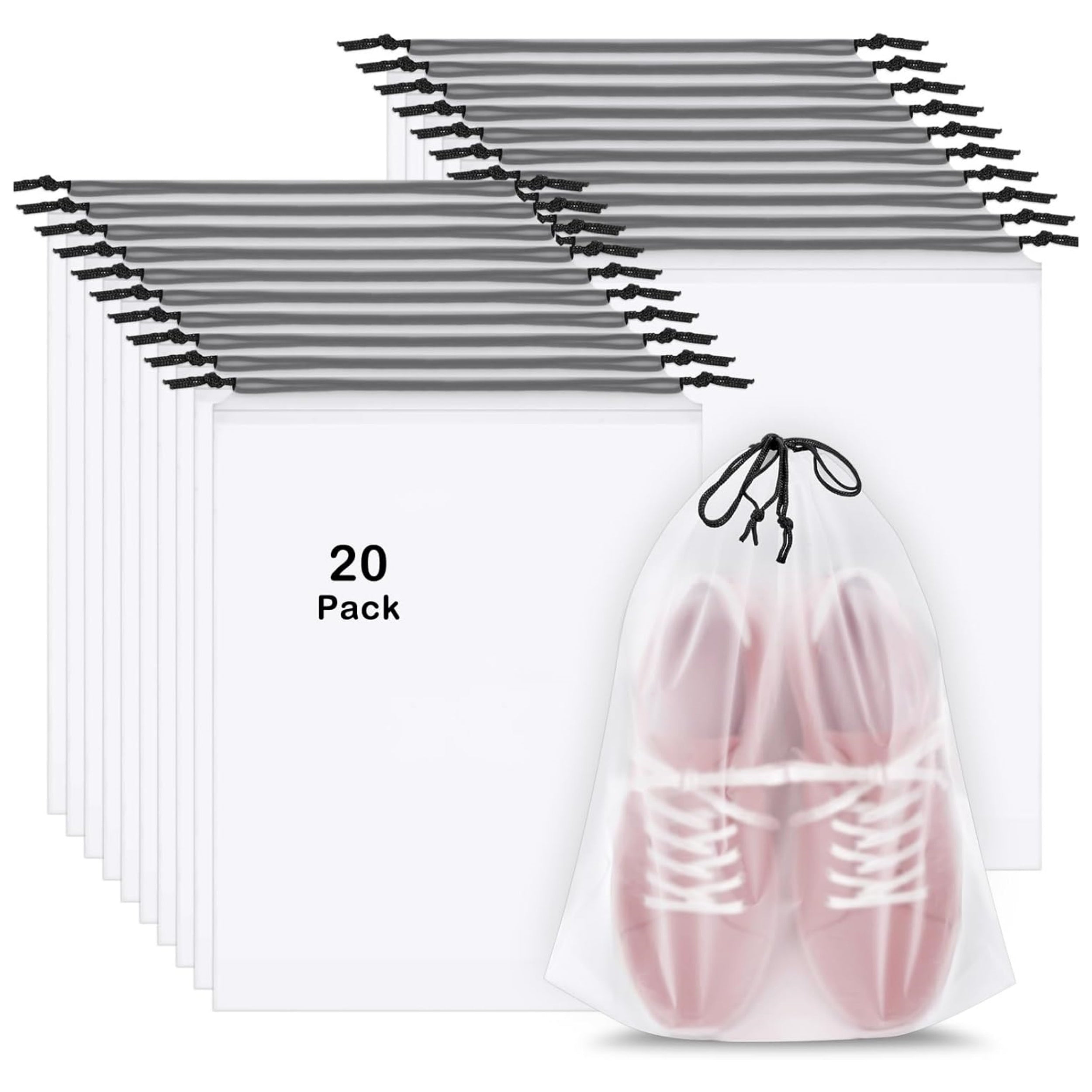 Travel Shoe Bags for Men and Women, Clear, Large, Drawstring Storage, 39.88cm x 29.97cm