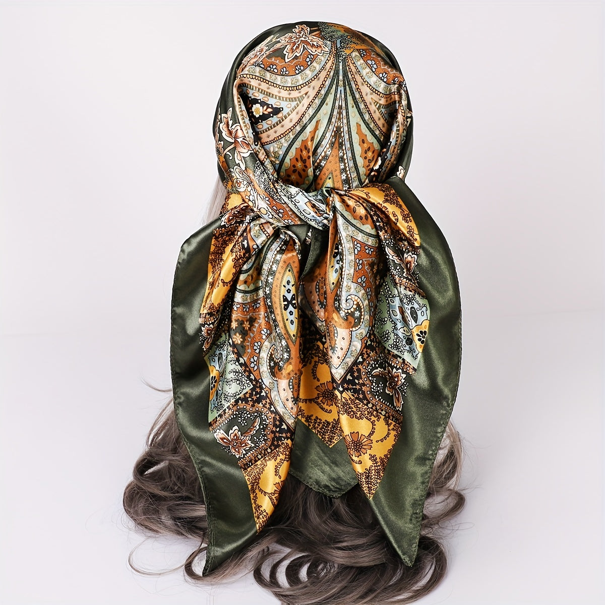 Vintage Paisley Print Square Scarf 89.92cm Imitation Silk Satin Neck Wrap Head Accessory