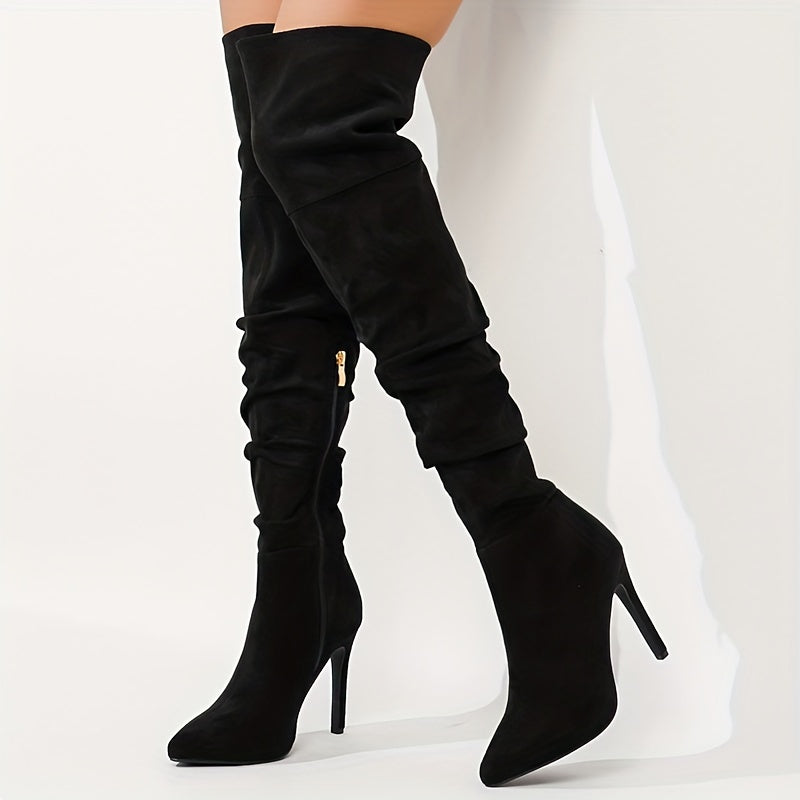 Women's Faux Leather Stiletto Heel Boots Pointed Toe Winter Black