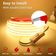 High-Brightness COB LED Strip Light 220V Flexible Cuttable 49.99cm White