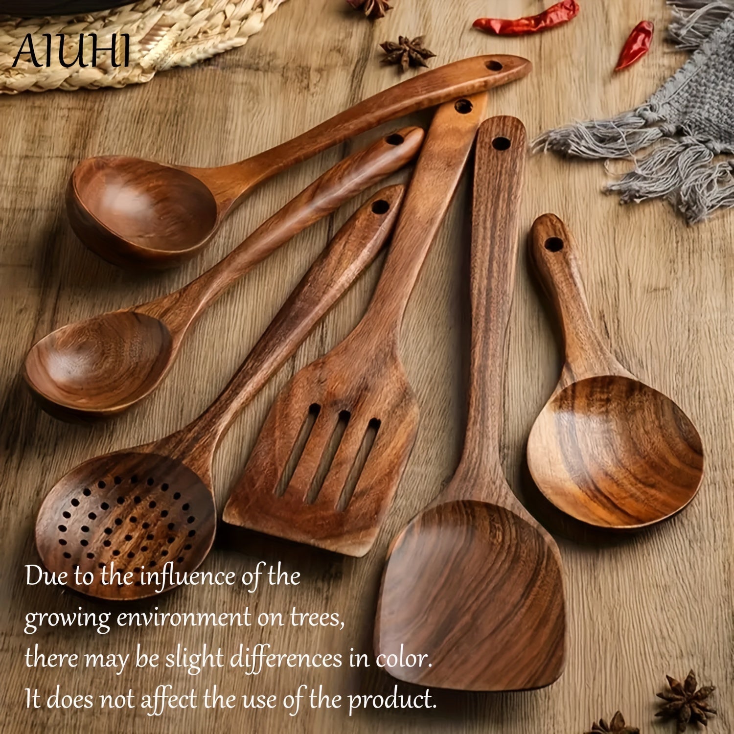 Six Wooden Utensils Set Cooking Spoons Kitchen Tools Durable Elegant