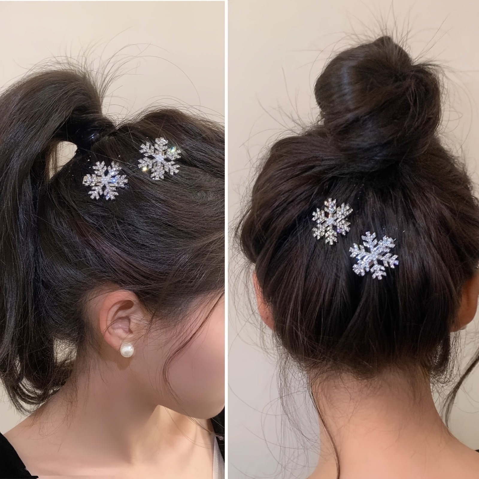 Set of 8 Rhinestone Snowflake Hair Clips for Women Christmas Festive Hair Accessories
