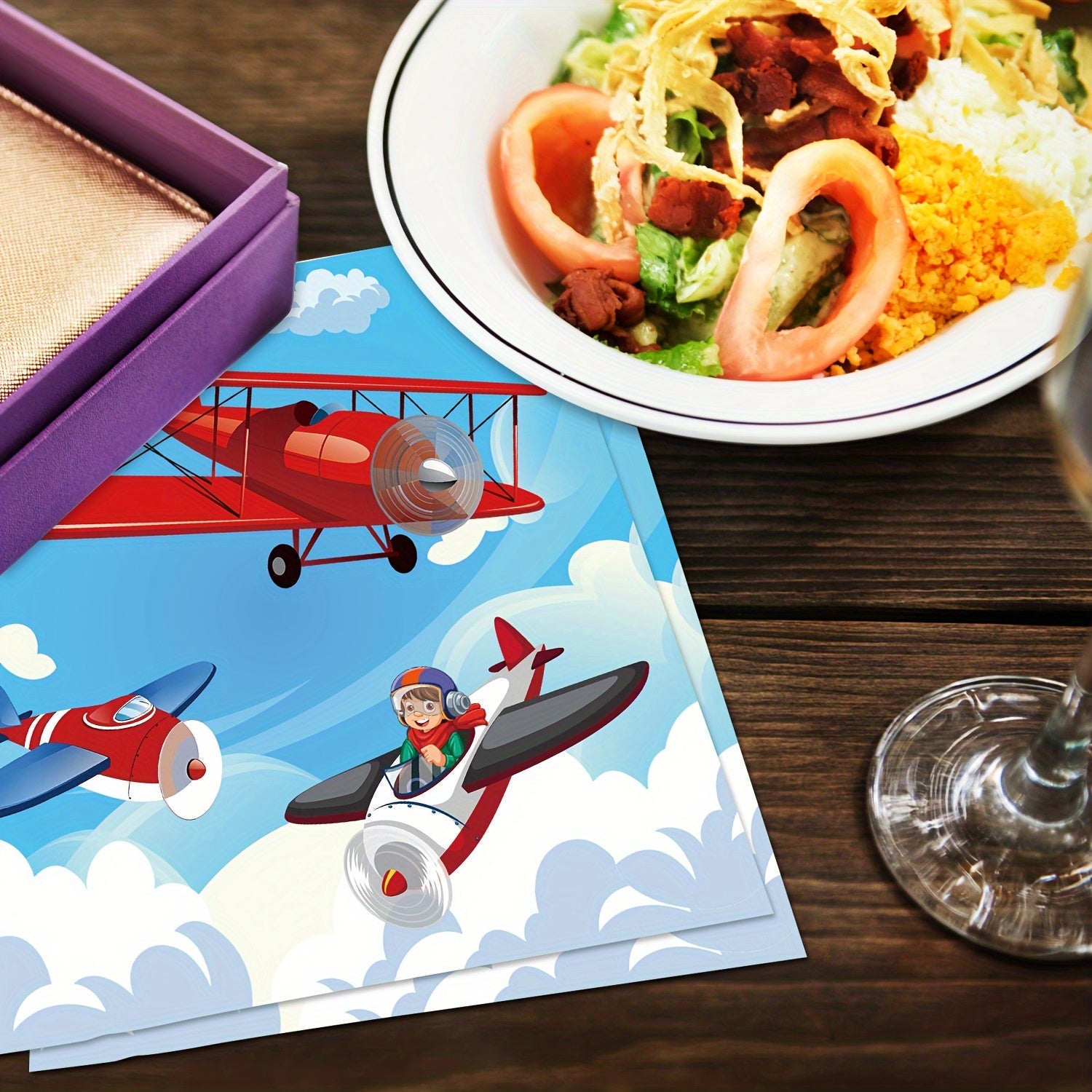 Yashil osmon vertolyot partiyali salfetkalar, tug'ilgan kun stoli bezaklari va sovg'alar uchun